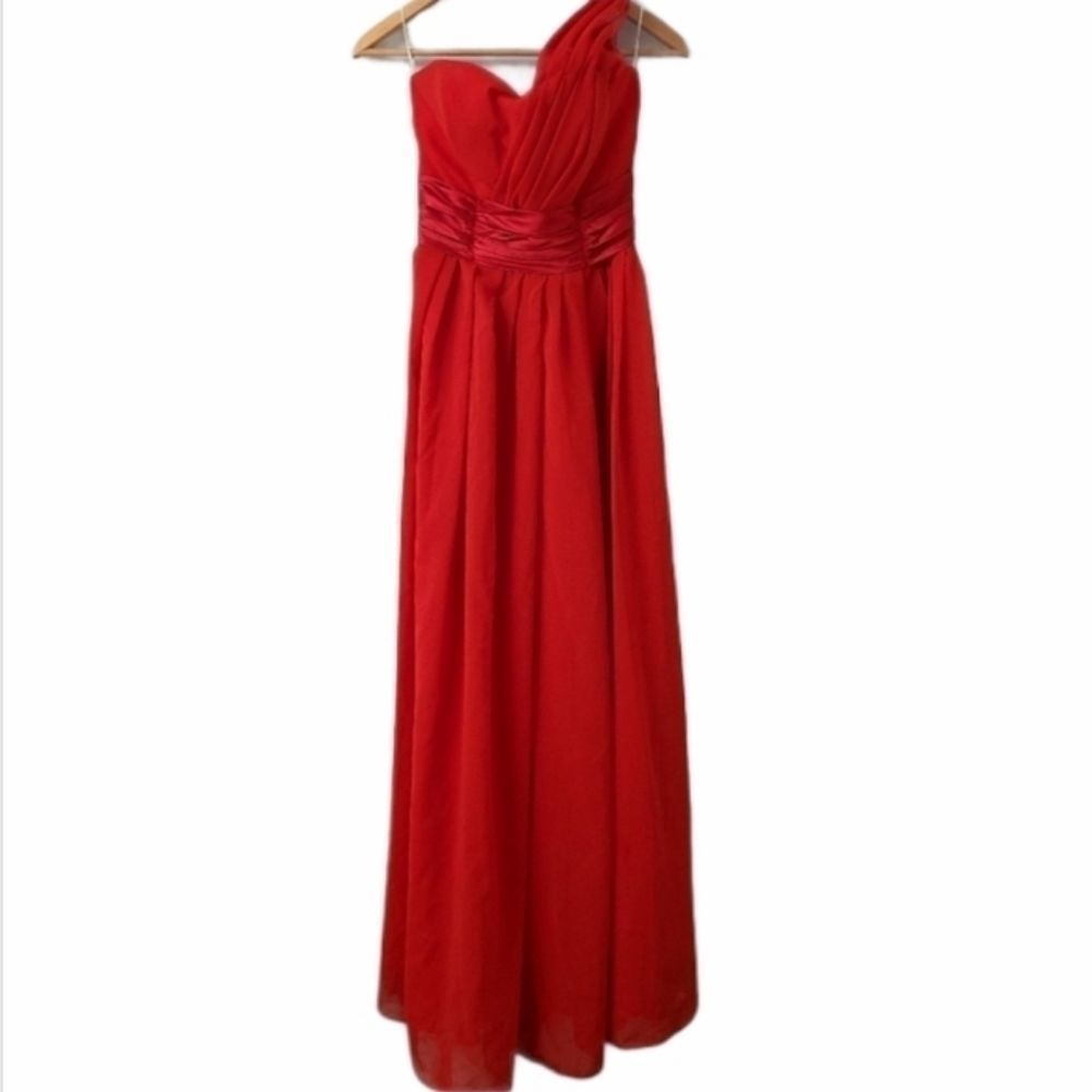 One Shoulder A Line Red Tulle Bridesmaid Dress